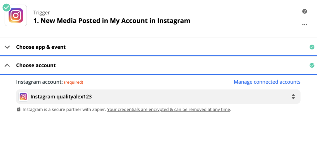 Instellen van Instagram-trigger in het integratieproces