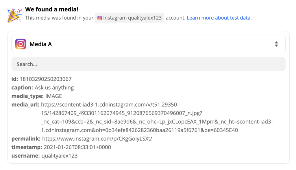 Een geslaagde test van een Instagram-trigger