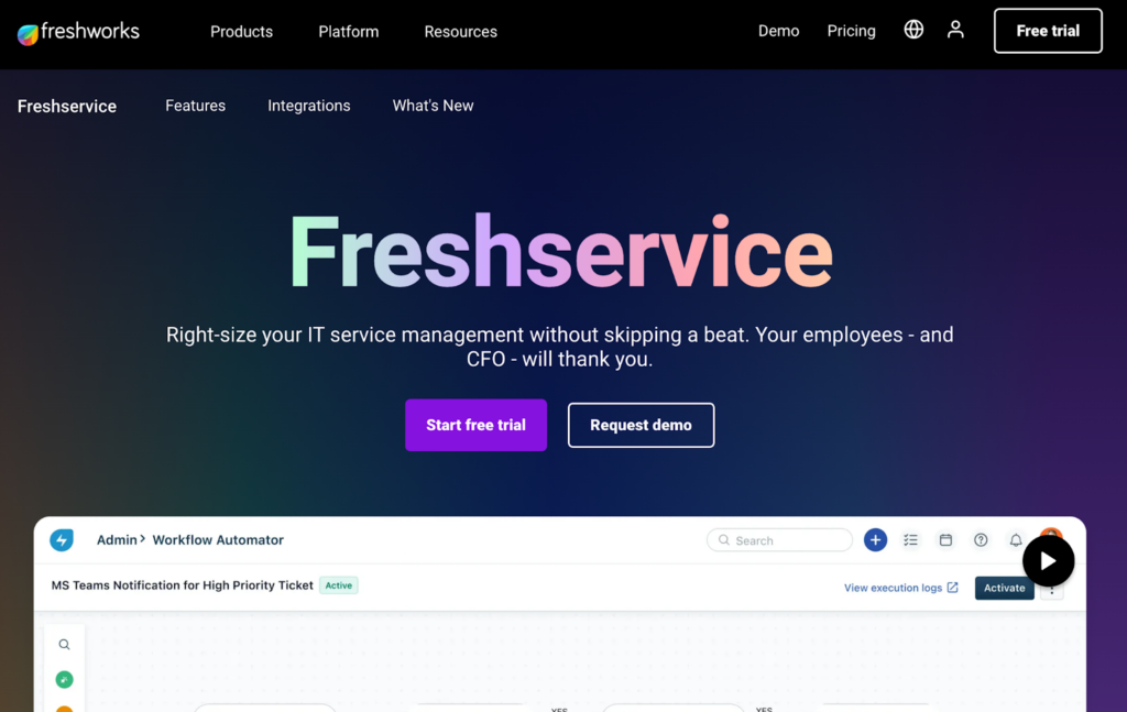 Startpagina van Freshservice IT-ticketsysteem